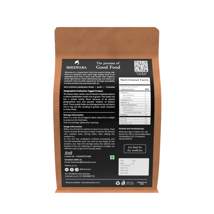 Palakkadan Matta rice package back view
